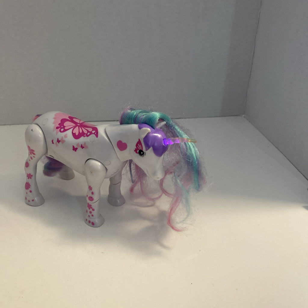 Unicorn rainbow  Horse Figure white pink butterflies lights working movement