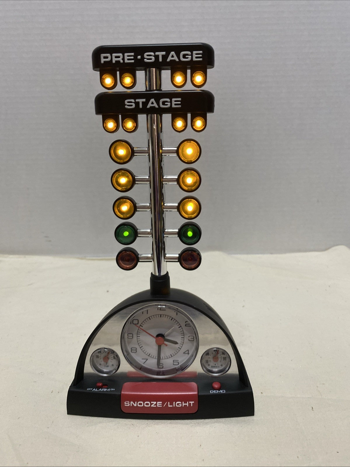 Drag Racing Christmas Tree Lighted Thermometer Sound Tabletop Alarm Clock, Works