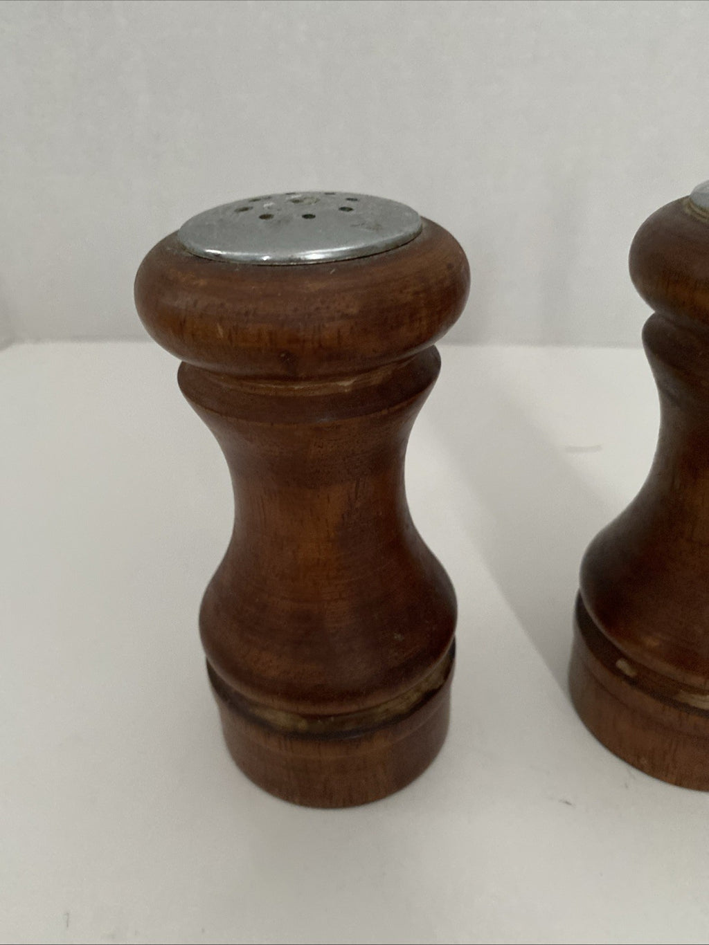 Vintage Heavy Salt & Pepper Shakers Set Wooden Catalina Forged Steel Gear