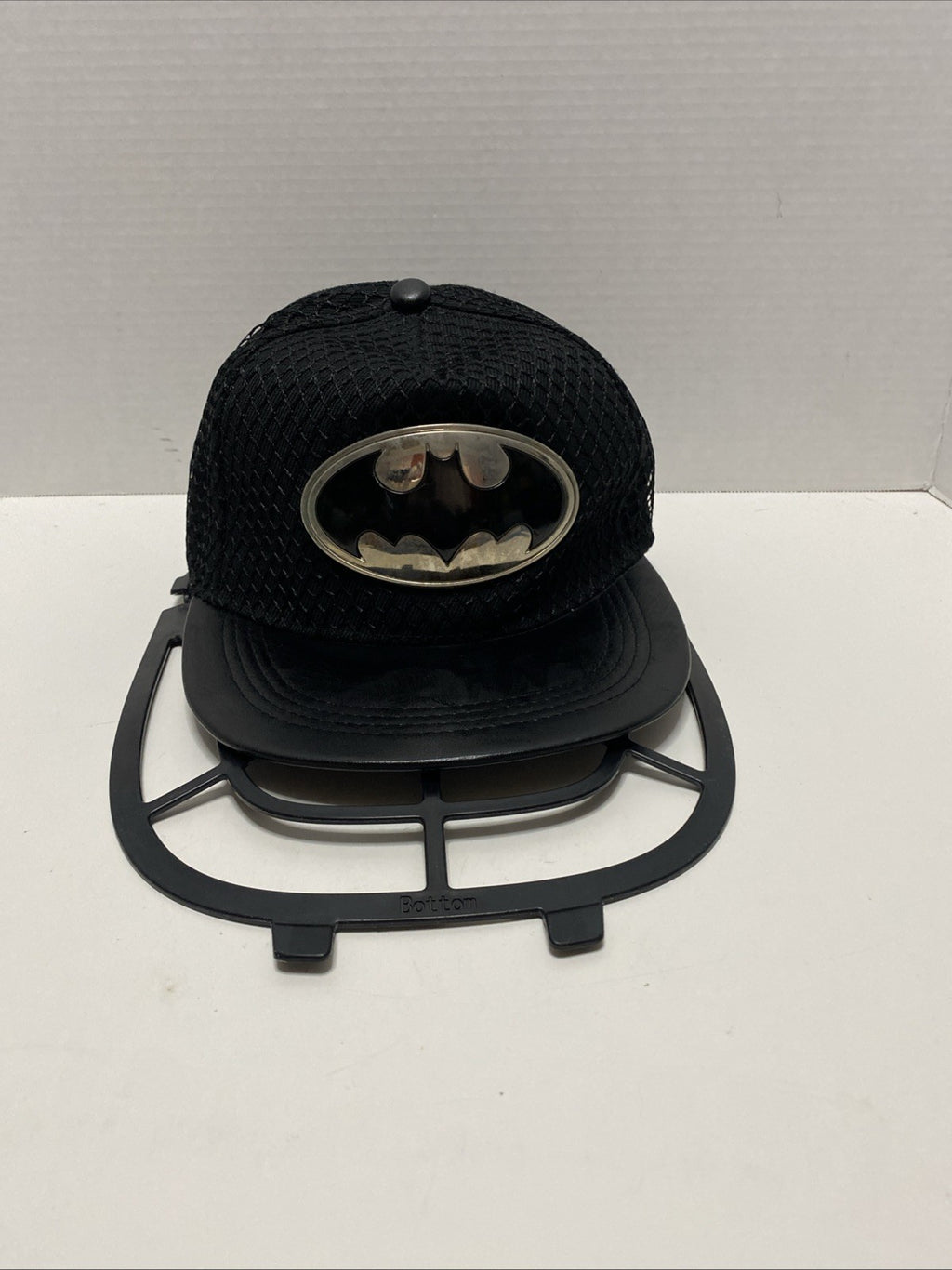 Batman Logo Snapback Hat Black Faux Leather Brim Baseball Cap