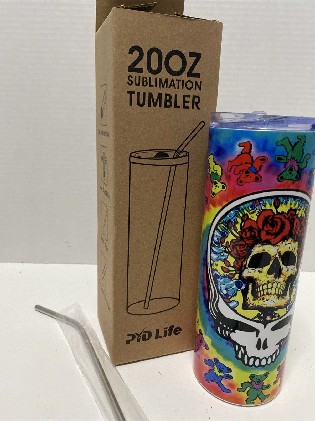 PID Life 20 Oz Sublimation Tumbler ￼ Grateful Dead metal straw