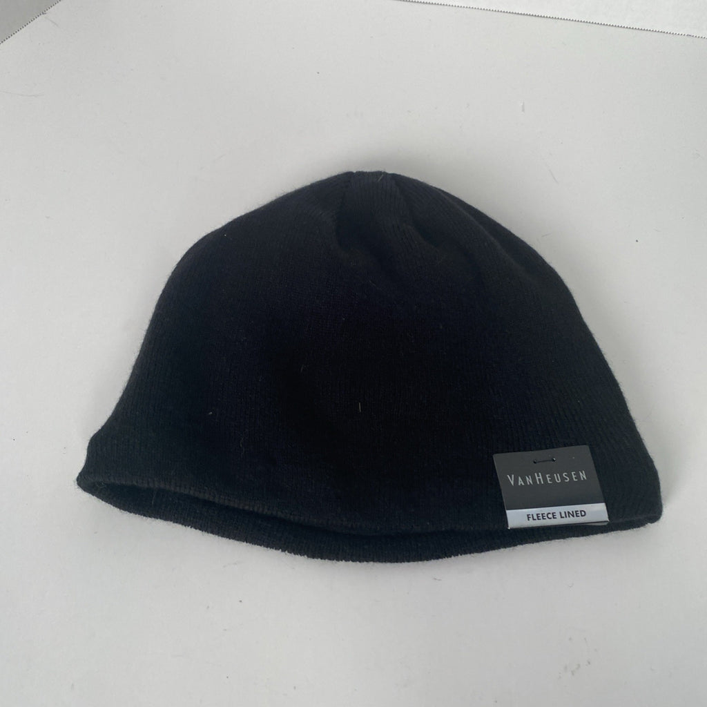 Van Heusen Mens Fleece Lined Solid Black Knit Beanies