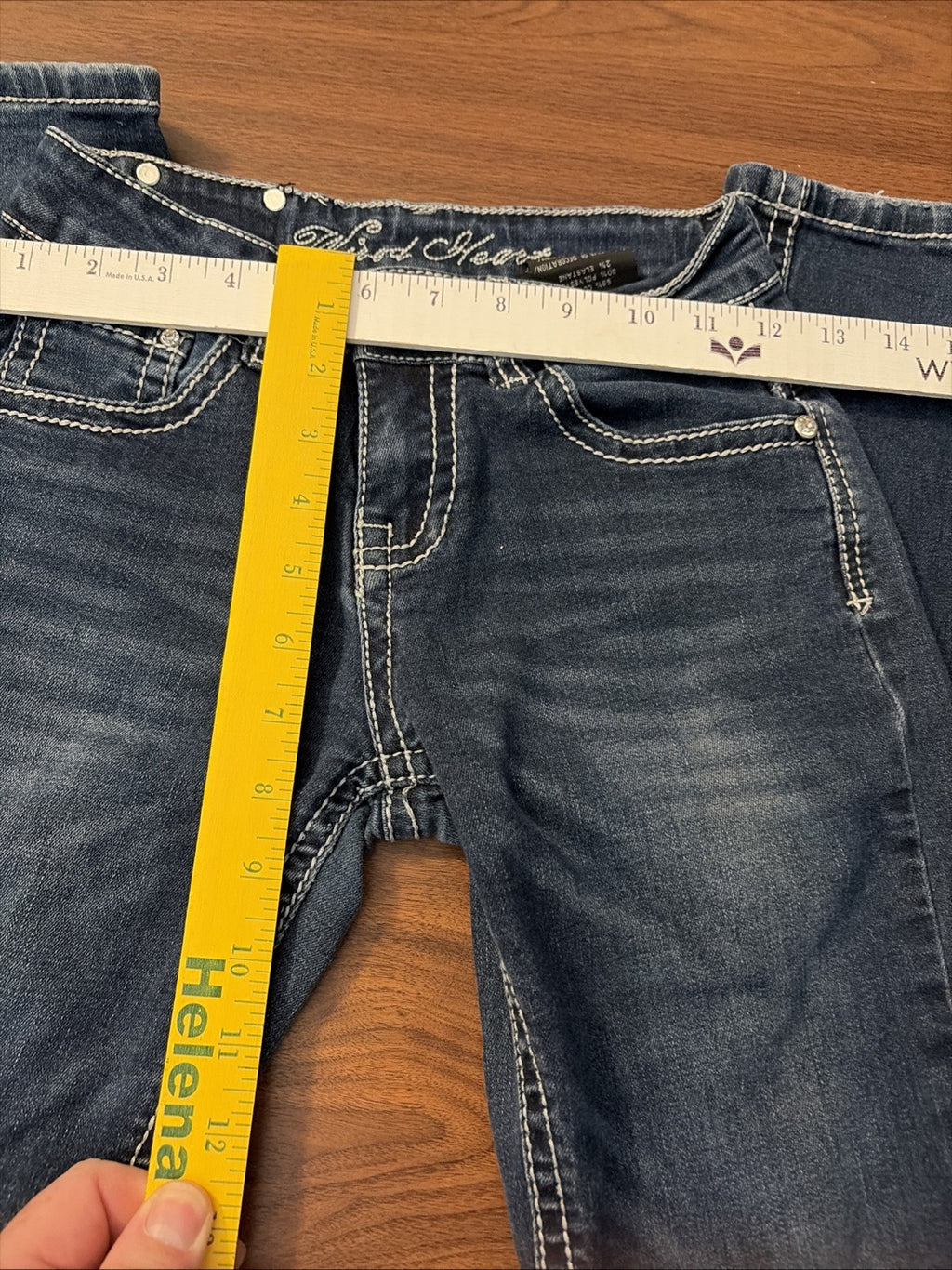 Wired Heart Girls Western Blue Stretch Denim Studded Bootcut Jeans (Size 12)