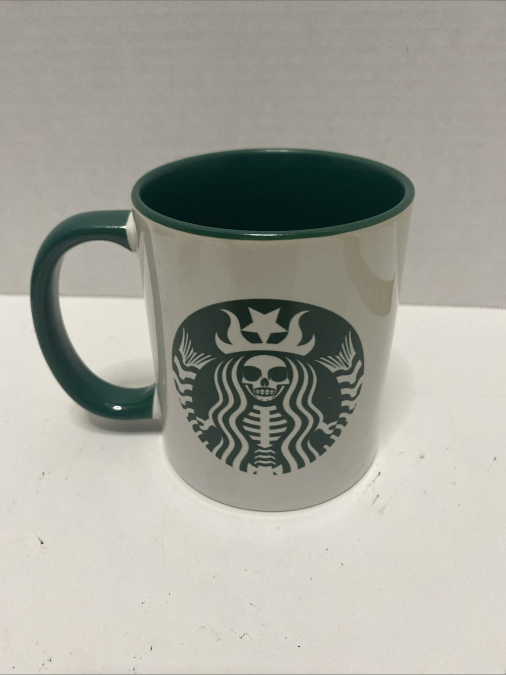 Rare Starbucks skull parody mug green handle green interior green logo
