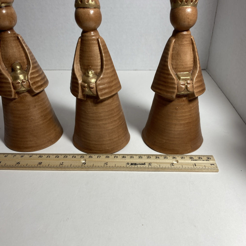 VTG 78 DUNCAN MOLD 3 KINGS WISEMEN NATIVITY BELL SHAPE CERAMIC GOLD HAND PAINTED