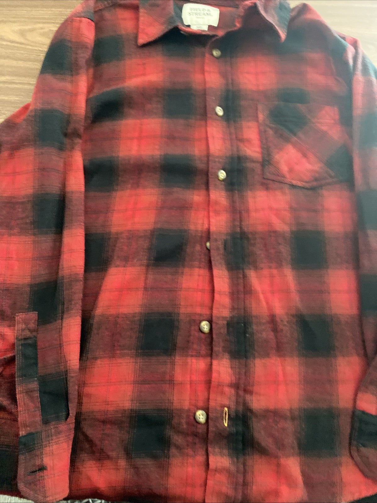 Field & Stream Button Up Flannel Shirt Mens Medium Plaid Red