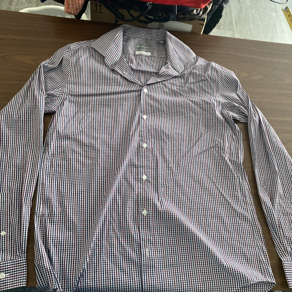Michael Kors Mens Shirt Small Gray plaid button down air soft stretch