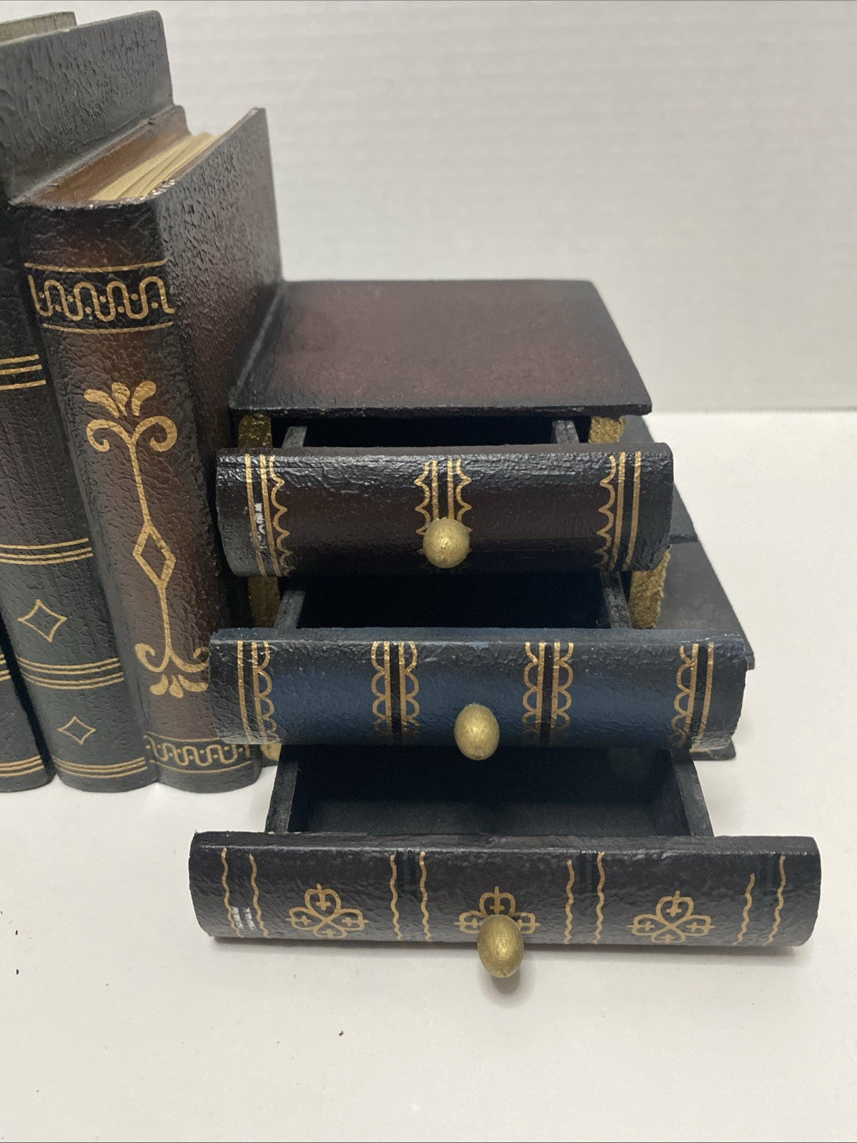 Vintage Home Interiors Wooden Stacked Books Bookend Set With Drawers See Pics