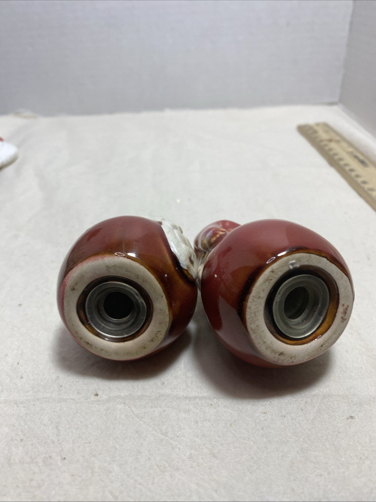 Santa Salt and Pepper Shakers Red Glaze Vintage