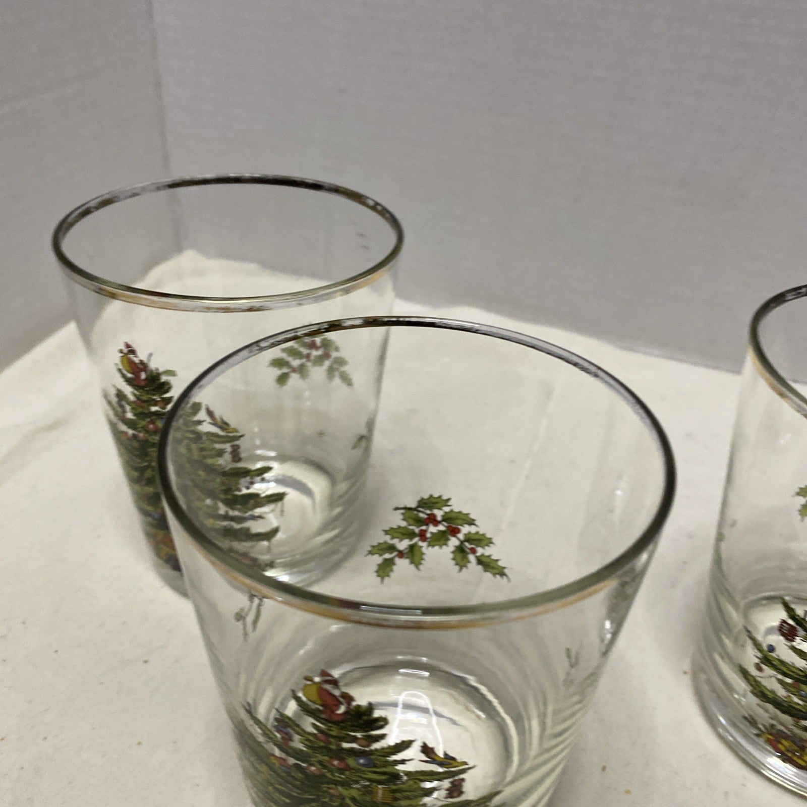 Spode Christmas Tree Double Old Fashioned Rocks Glass Gold Trim Lot of 4