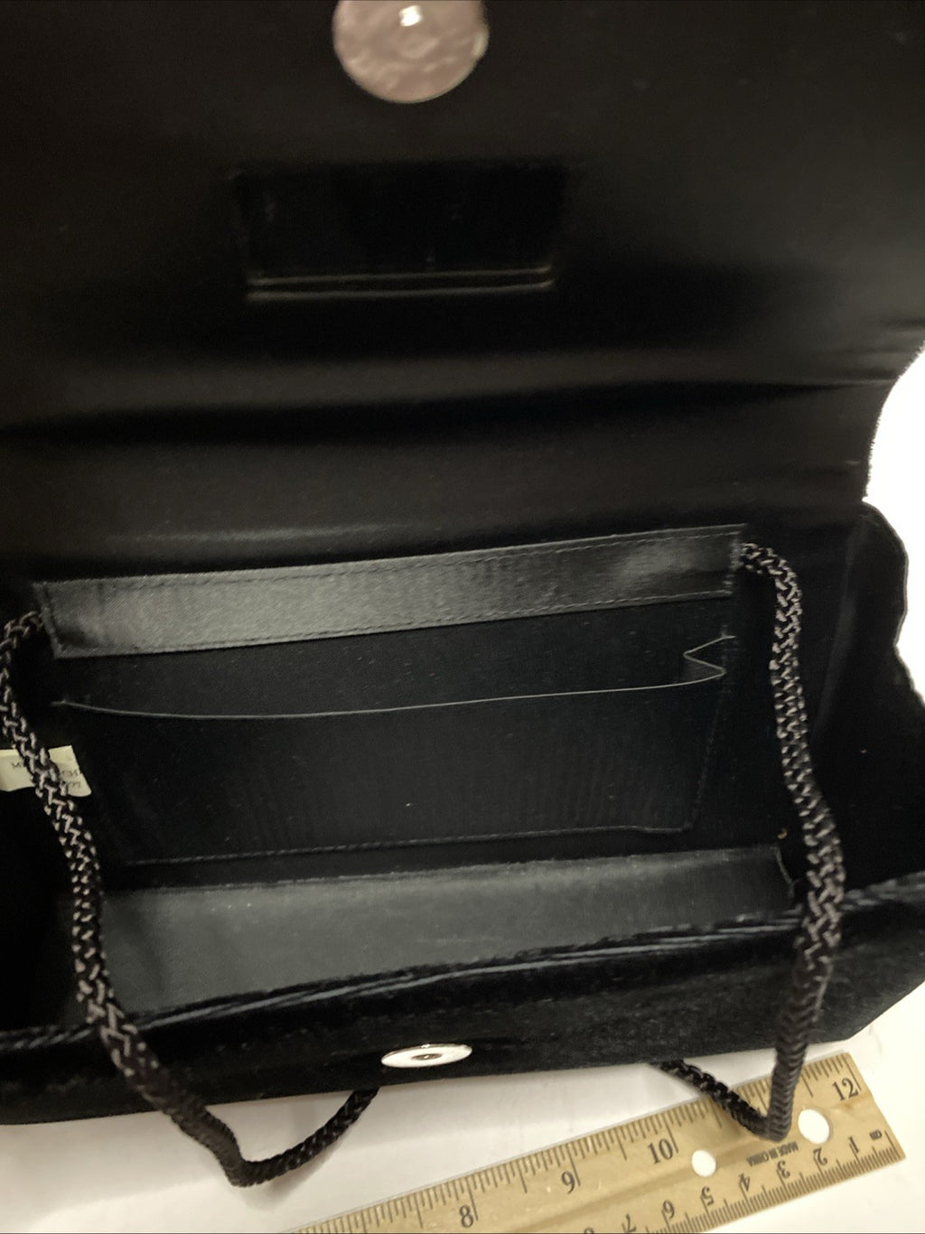 Black Sequin Satin Crossbody Evening Bag Crossbody Purse 8.5” X 5.5”