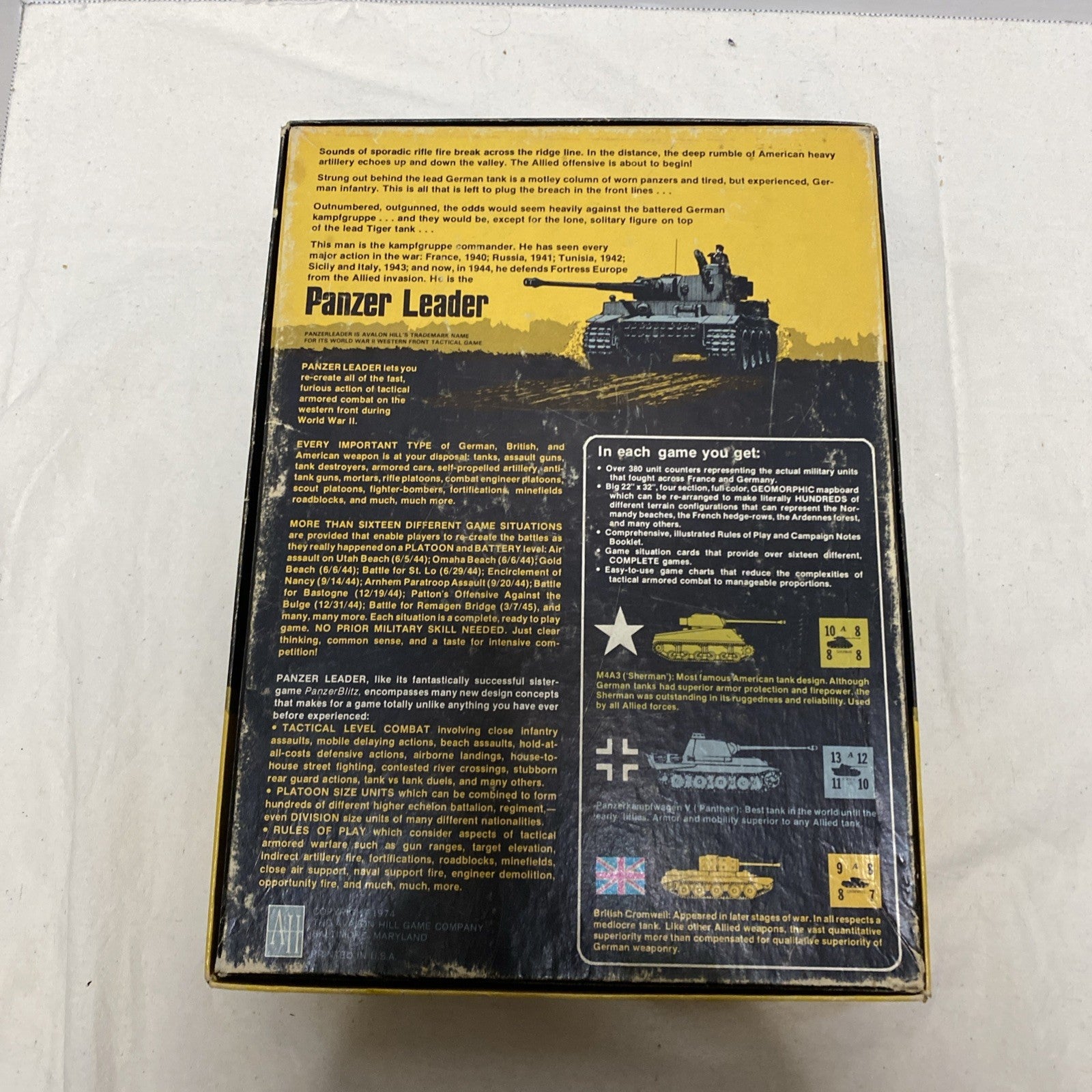 Vintage Avalon Hill Panzer Leader Board Game of Tactical Warfare 1944-45