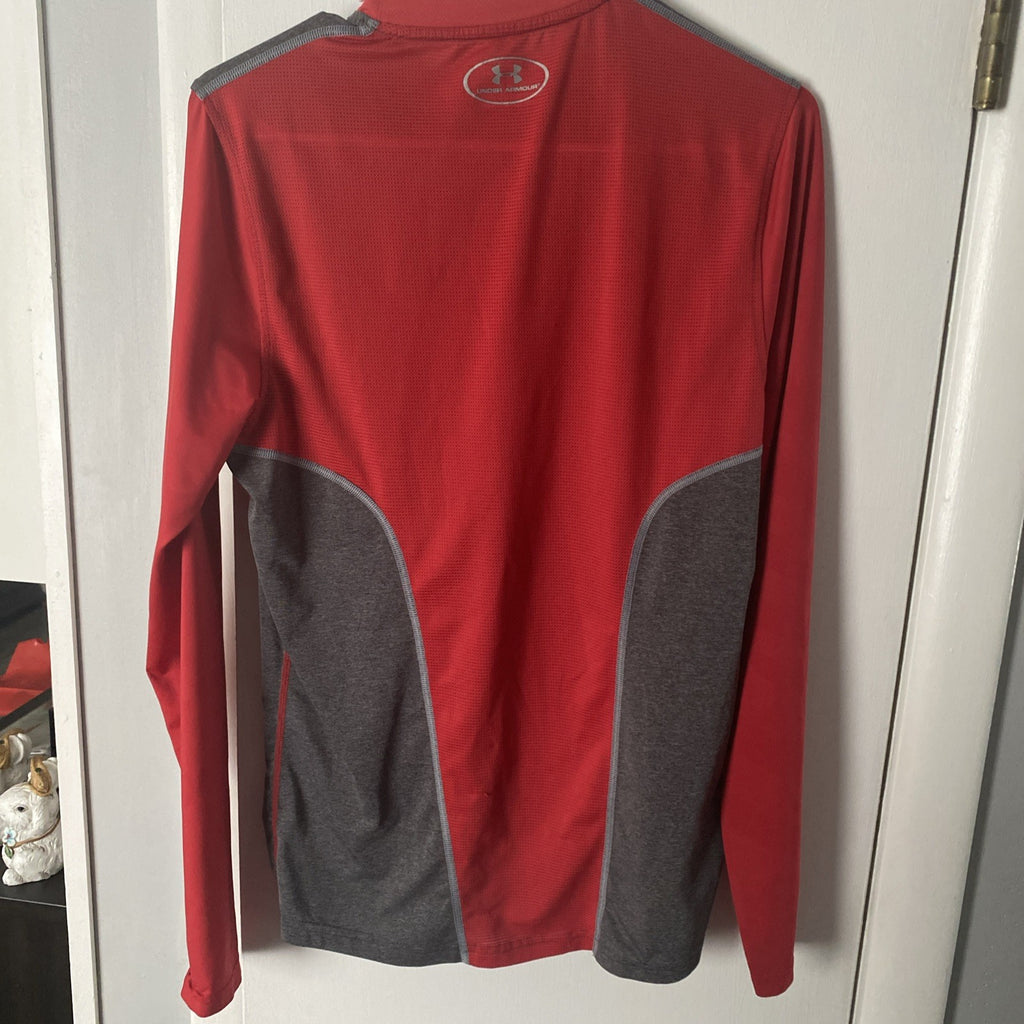 Under Armour Baseball Men's Long Sleeve Shirt Gray Red Fitted Size S