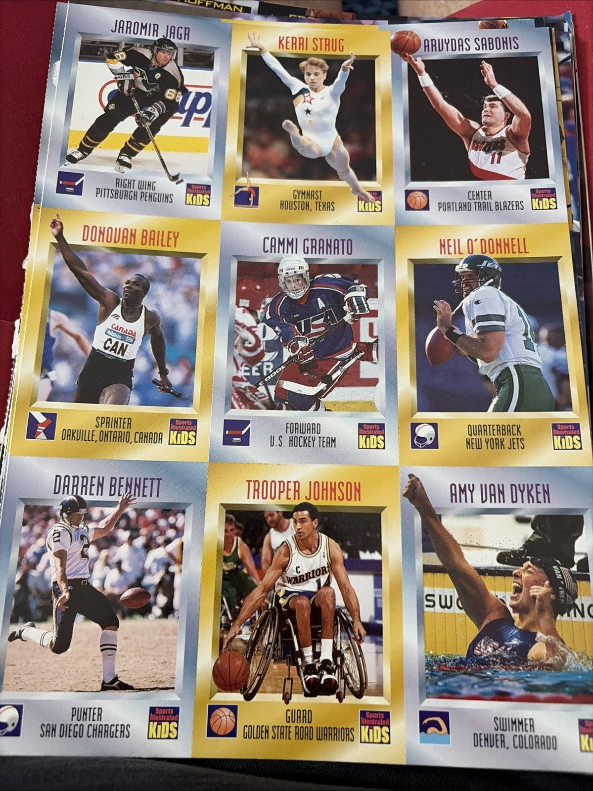 Sports illustrated for Kids UNCUT Card Sheet - Have, Sabonis, Kerri Strug