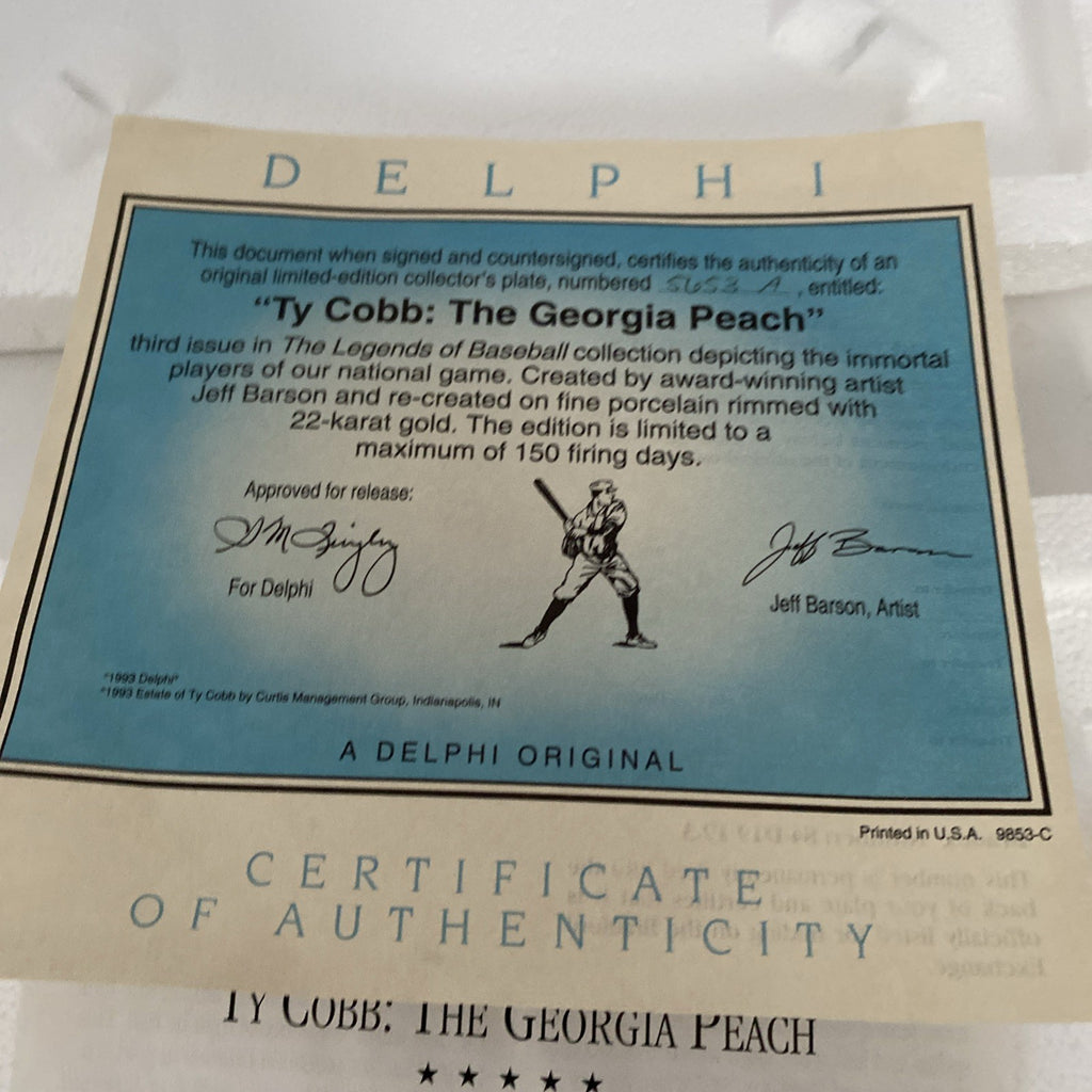 Ty Cobb THE GEORGIA PEACH The Legends of Baseball Collectors Plate 1993
