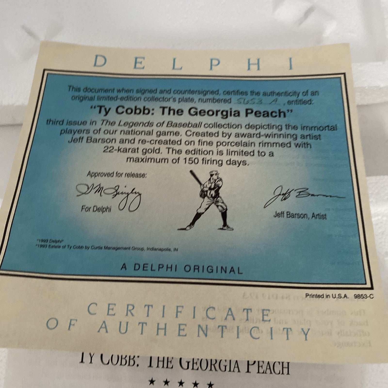 Ty Cobb THE GEORGIA PEACH The Legends of Baseball Collectors Plate 1993