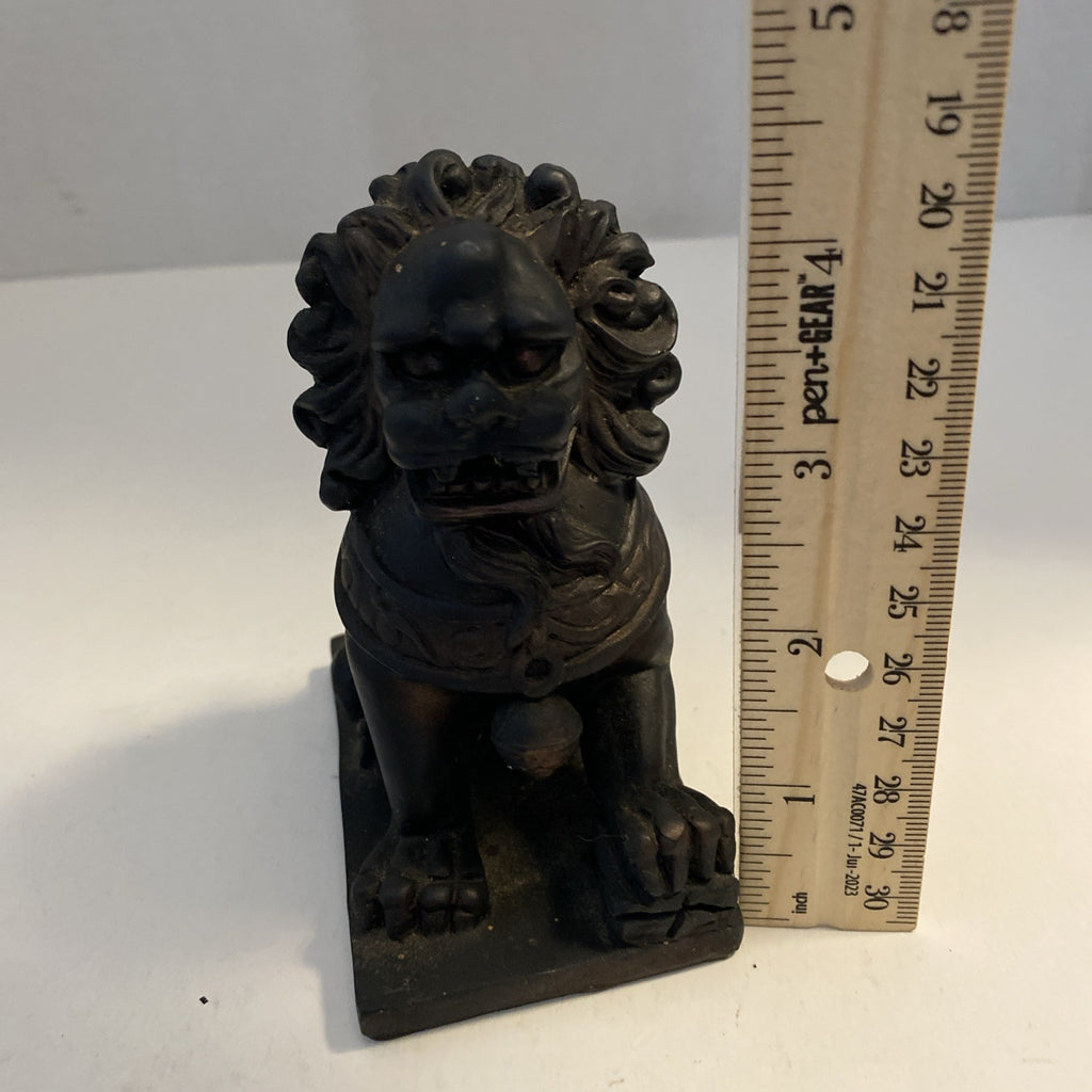 Chinese Foo Fu Dog Black Resin Figurine Vintage Feng Shui Protection 4.5"
