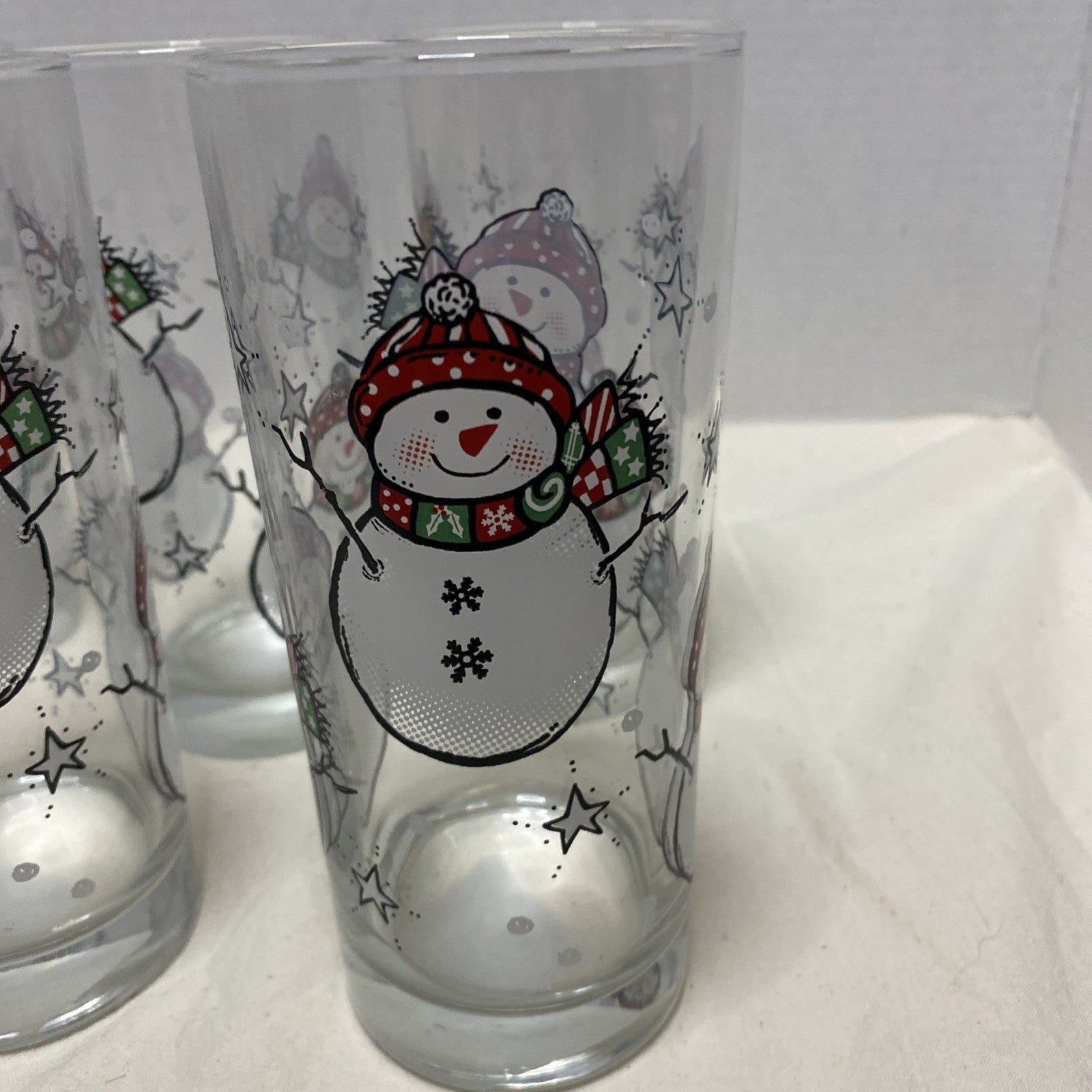 Vintage LIBBEY SNOWMAN GLASSES - Lot Of 6