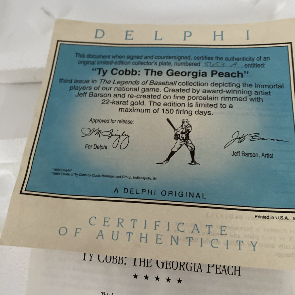 Ty Cobb THE GEORGIA PEACH The Legends of Baseball Collectors Plate 1993