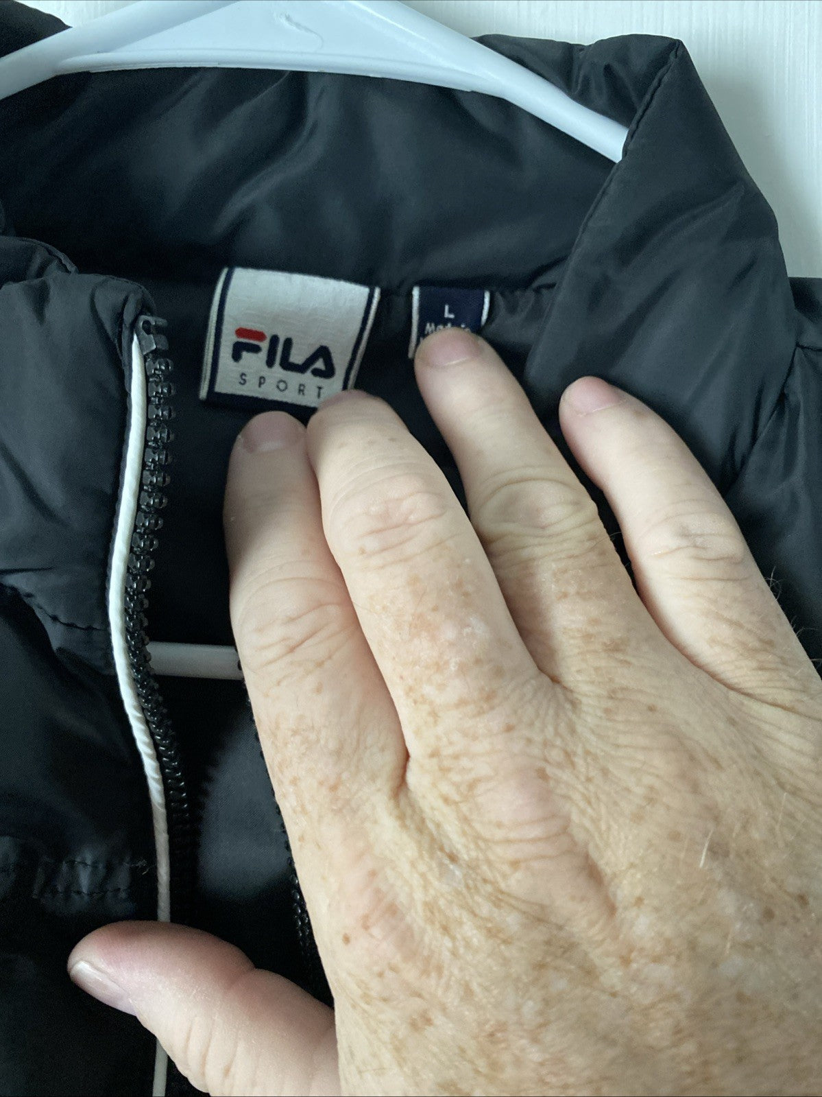 Fila Vest Womens Medium Black Puffer Full Zip Mock Neck Flap Pockets Ribbed Hem