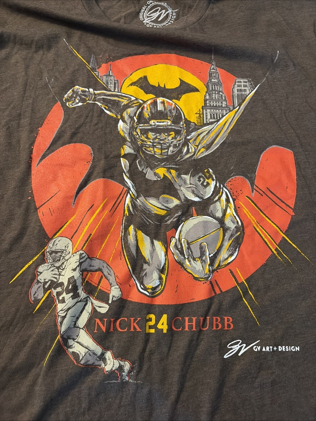 Gv Art Design NFL Cleveland Browns Nick Chubb Number 24 Batman Design Size Large