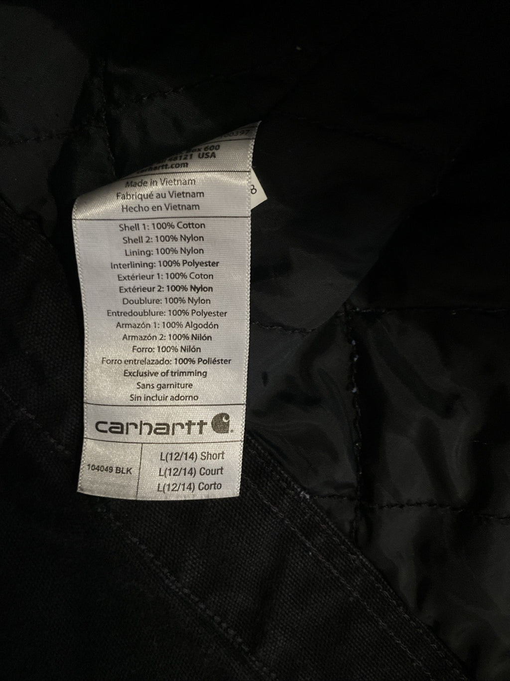 Carhartt (12-14) Short Bib Overalls Black