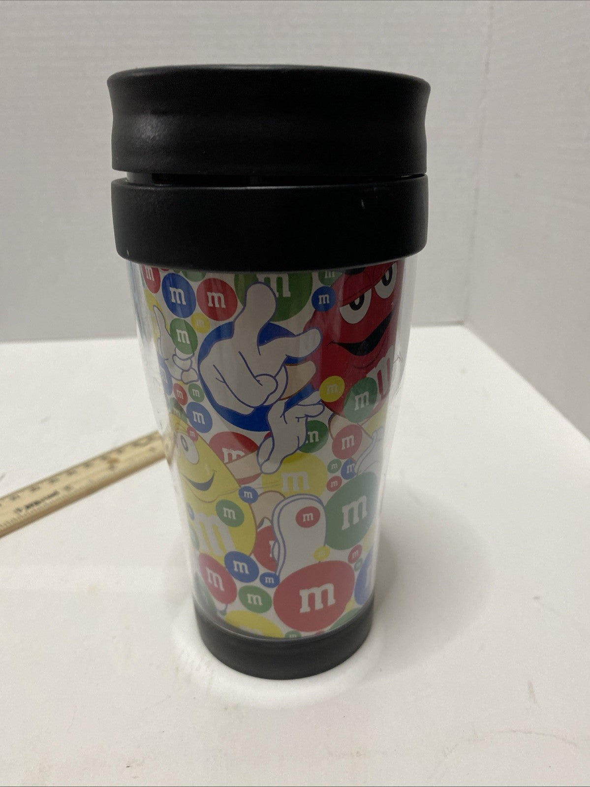 M&M CANDY MARS Coffee Travel Tumbler 13 Ounce Green Red Blue Yellow Chocolate 