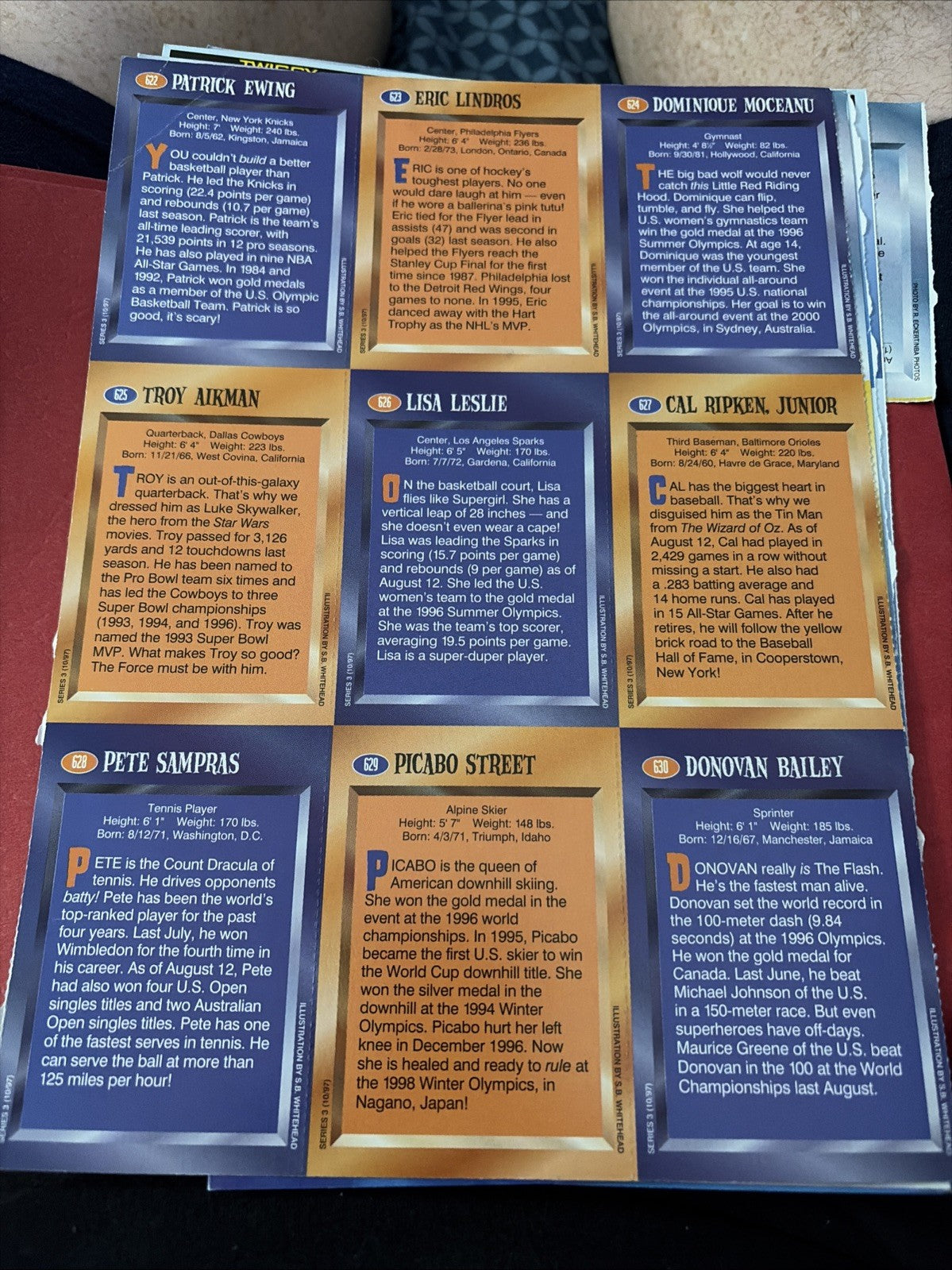 1997 Sports Illustrated for SI Kids Halloween Uncut Sheet Aikman, Ewing, Hamm