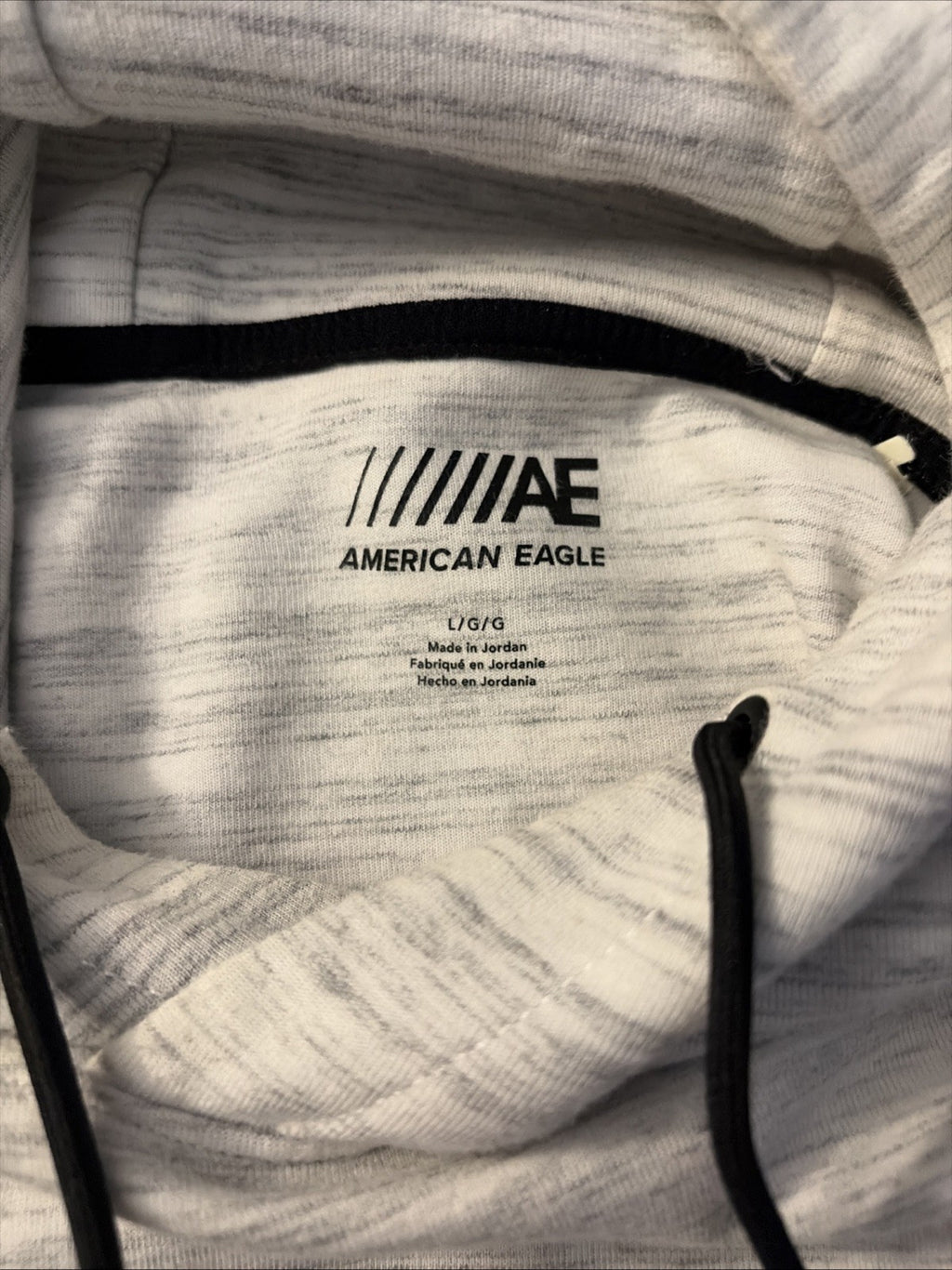 American Eagle Large Hoodie Pullover Sweatshirt Long Sleeve White And Gray