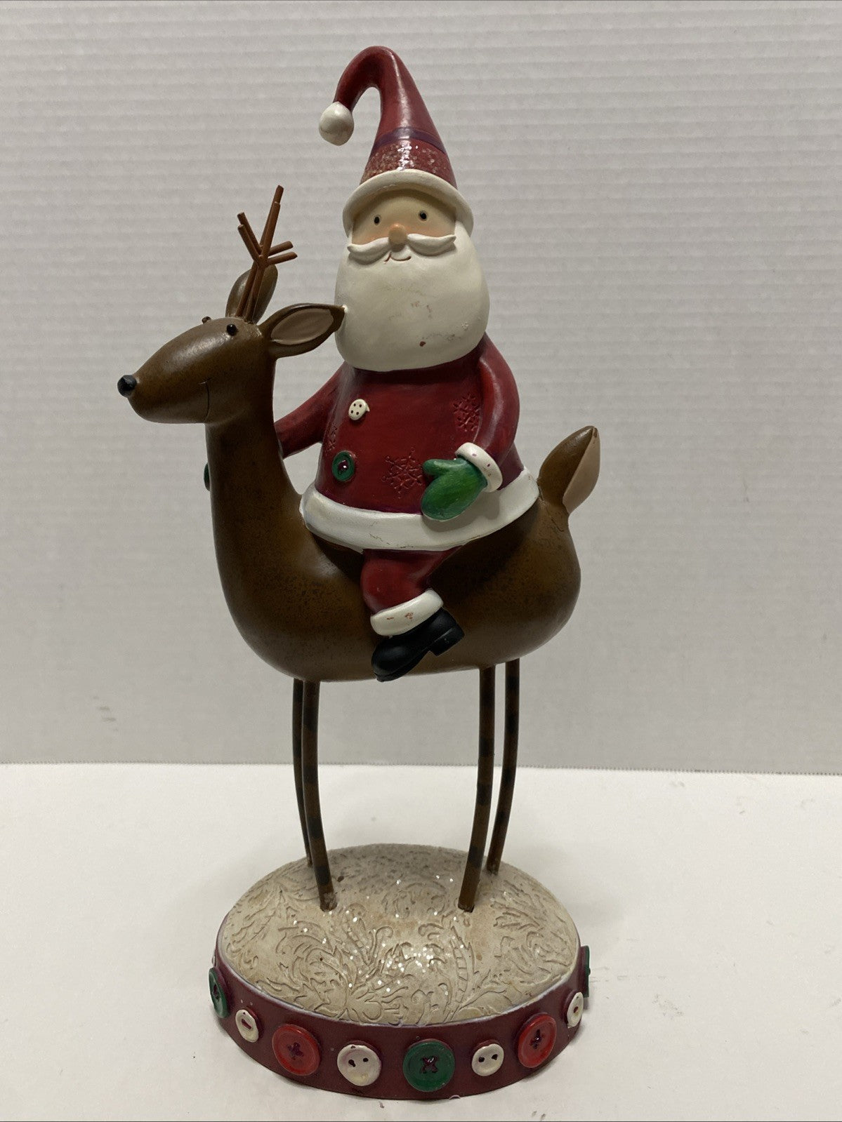 Jessica Flick Cute as a Button Santa Sitting on Reindeer Figure Christmas Decor