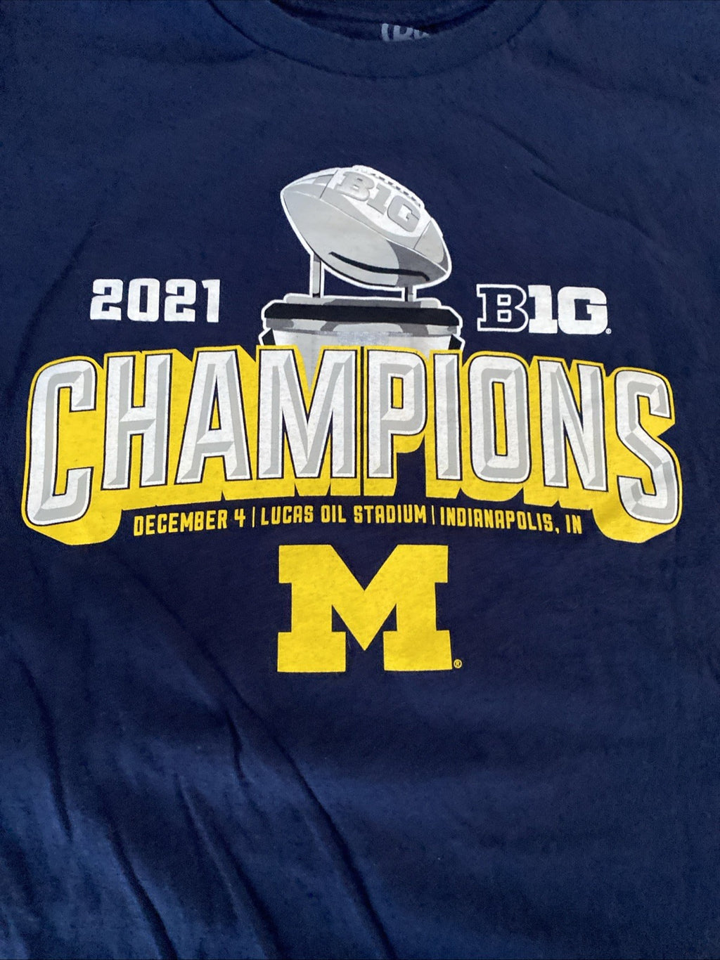 Michigan Wolverines Men's Size Medium Big Ten 2021 Champions T-Shirt Dec. 4 Indy