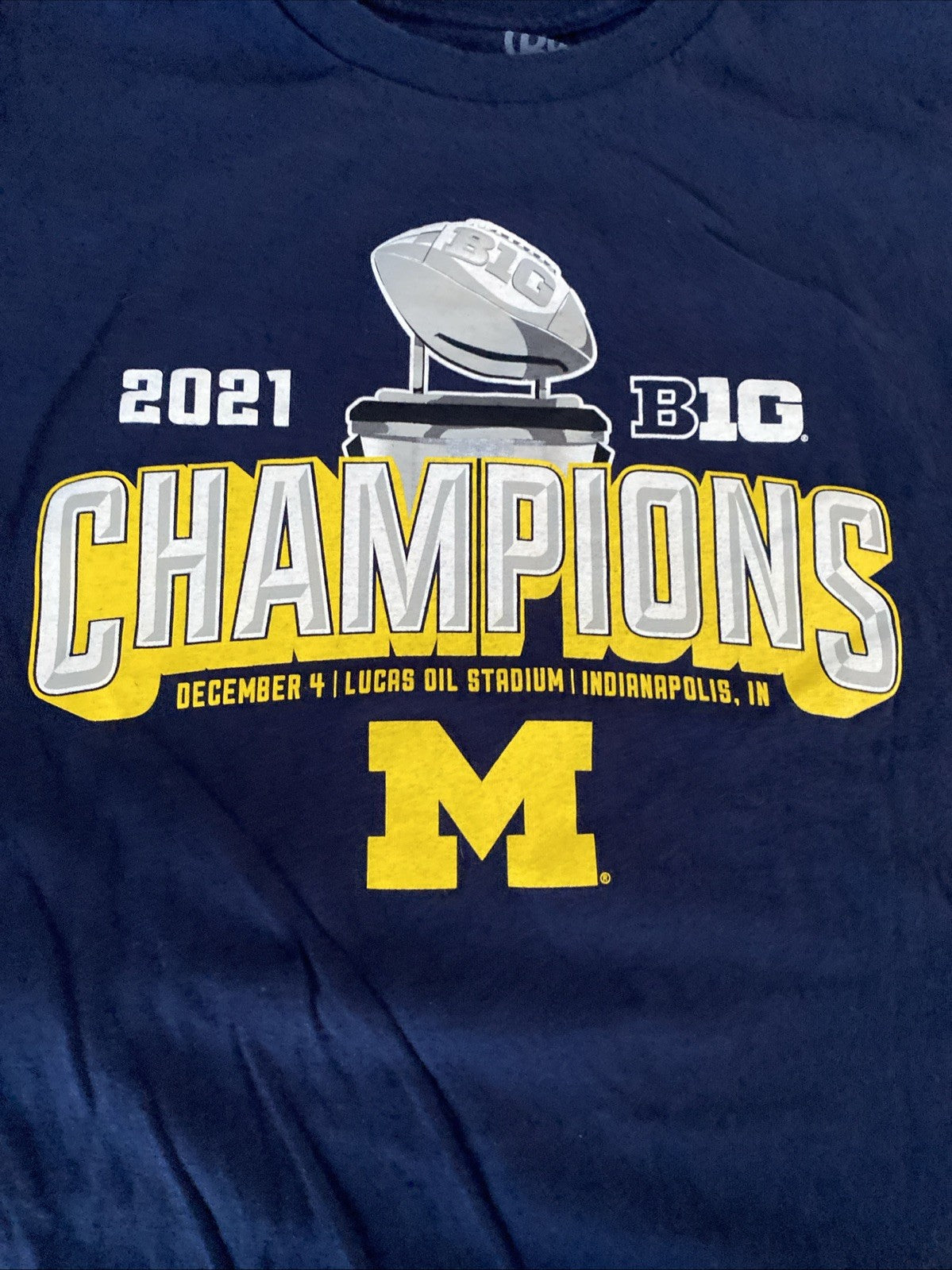 Michigan Wolverines Men's Size Medium Big Ten 2021 Champions T-Shirt Dec. 4 Indy