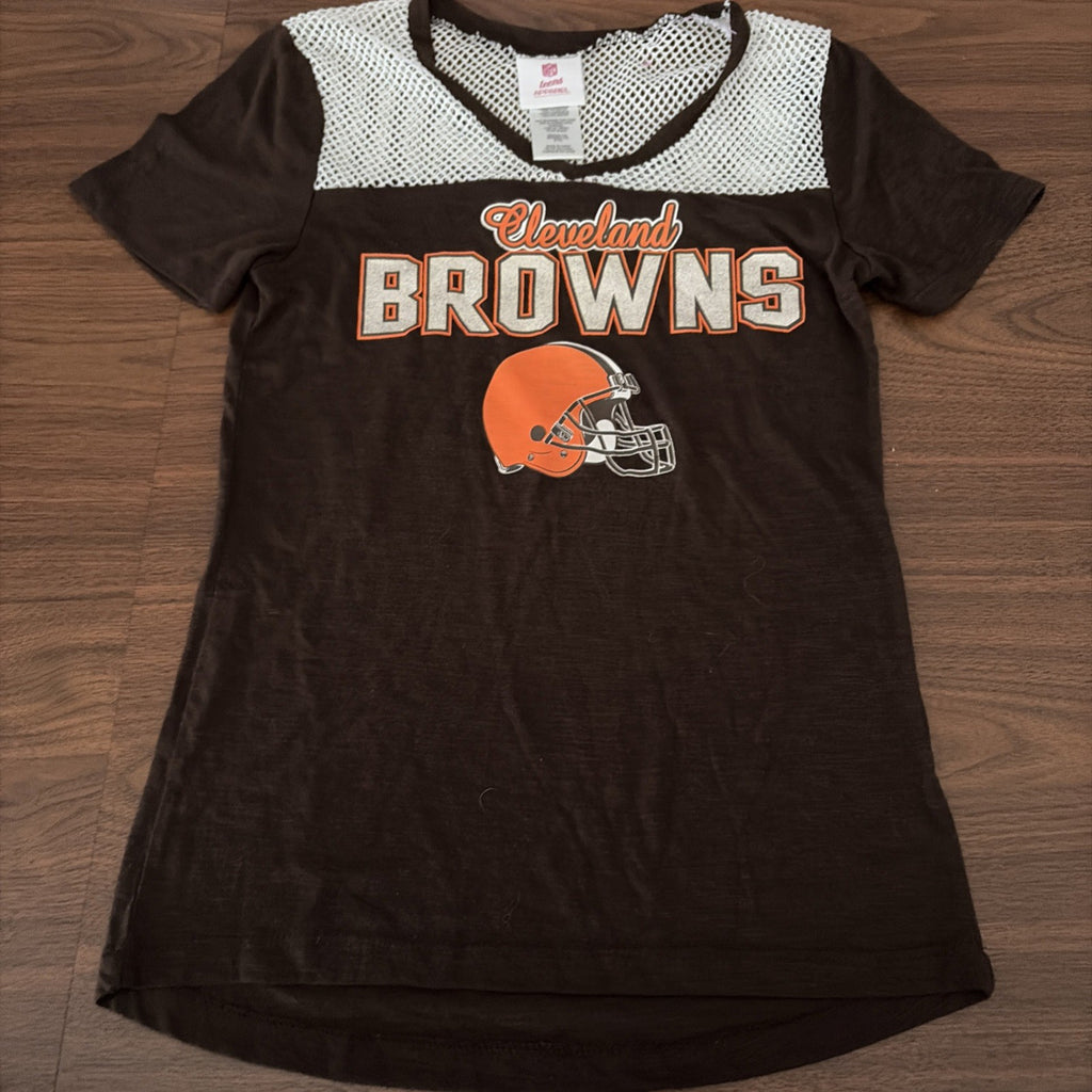 NFL Teens Apparel Medium 7/9 Cleveland Brown Mesh Shoulder Short Sleeve Shirt