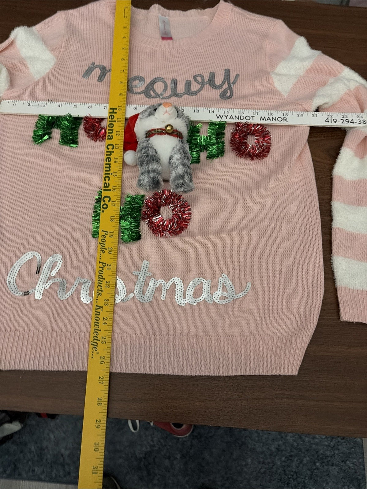NOBO Ugly Christmas Sweater Pink Plush Cat Ho Ho Ho XL (15-17) NWT Meowy Christm