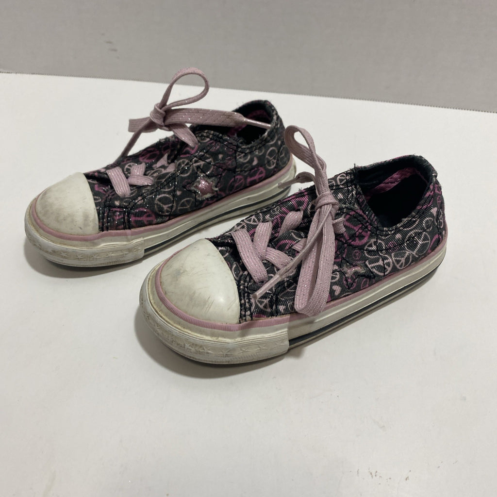 Converse All Star Low Top Girl Shoe US Size 7 Peace Sign Pink Black