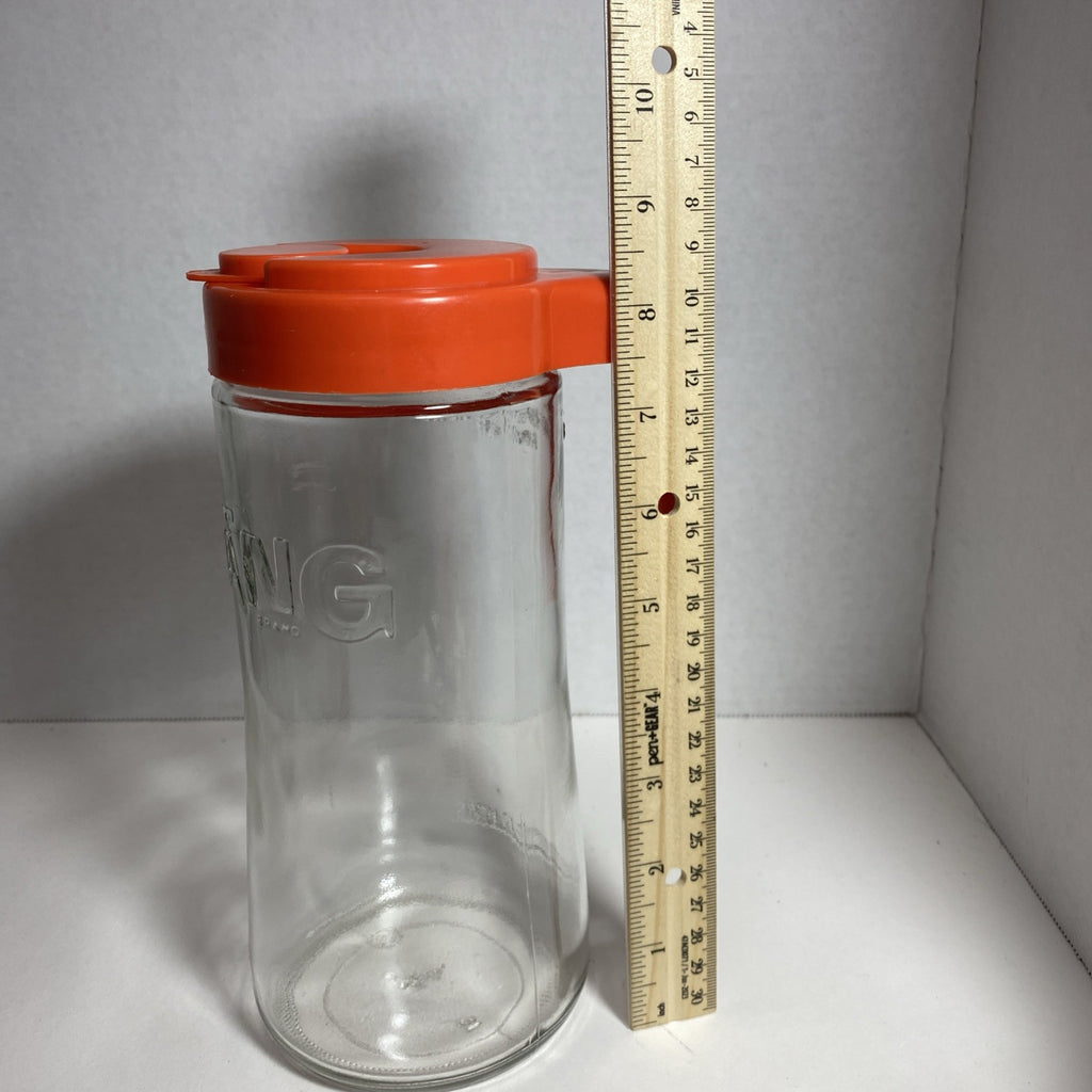 Vintage Tang Pitcher Orange Juice Jar 70's Anchor Hocking Clear Glass Pour Lid
