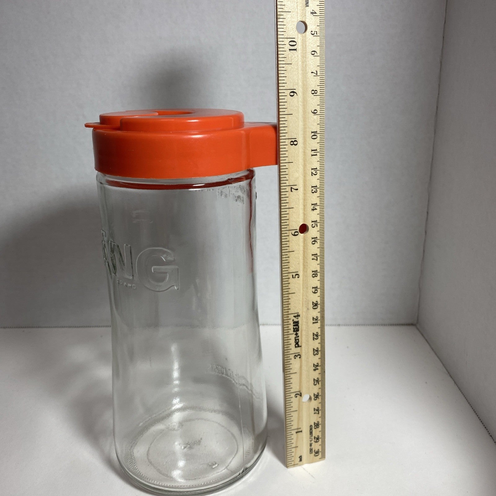 Vintage Tang Pitcher Orange Juice Jar 70's Anchor Hocking Clear Glass Pour Lid