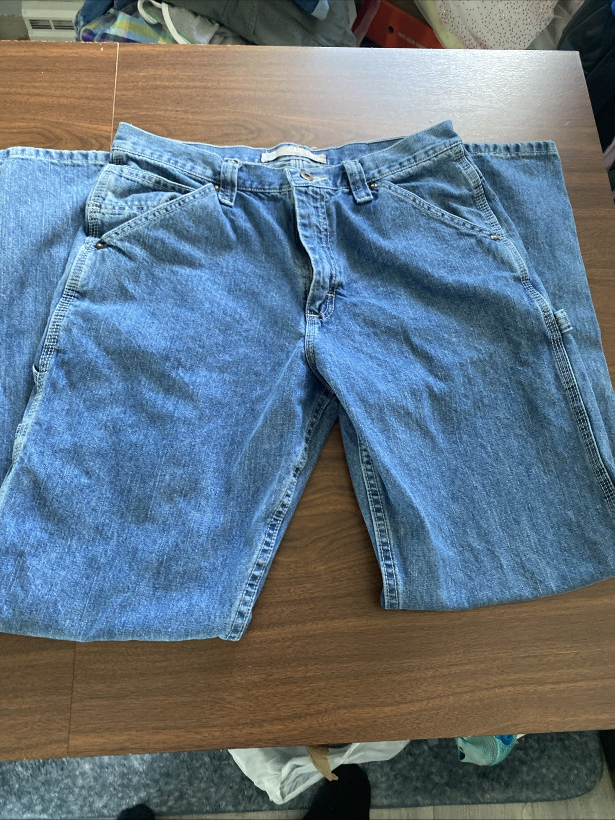 Lee Dungarees Carpenter Jeans Mens 33x32 Blue Denim Workwear Utility Distressed