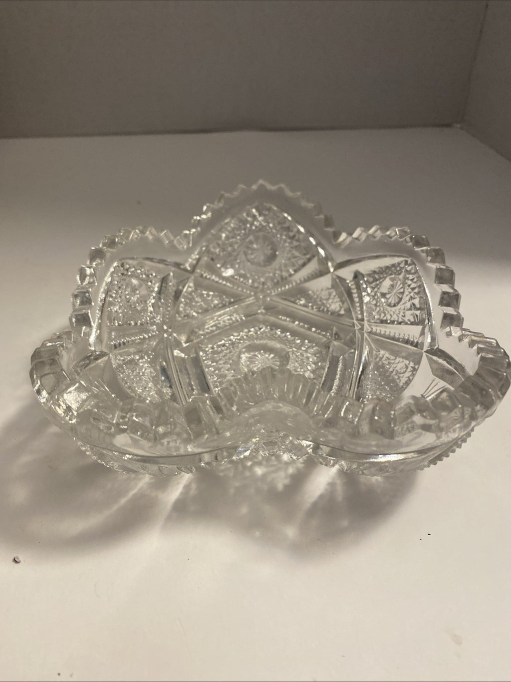  American Brilliant Imperial  Pattern 212 Star Heart Shaped Crystal Candy Dish 