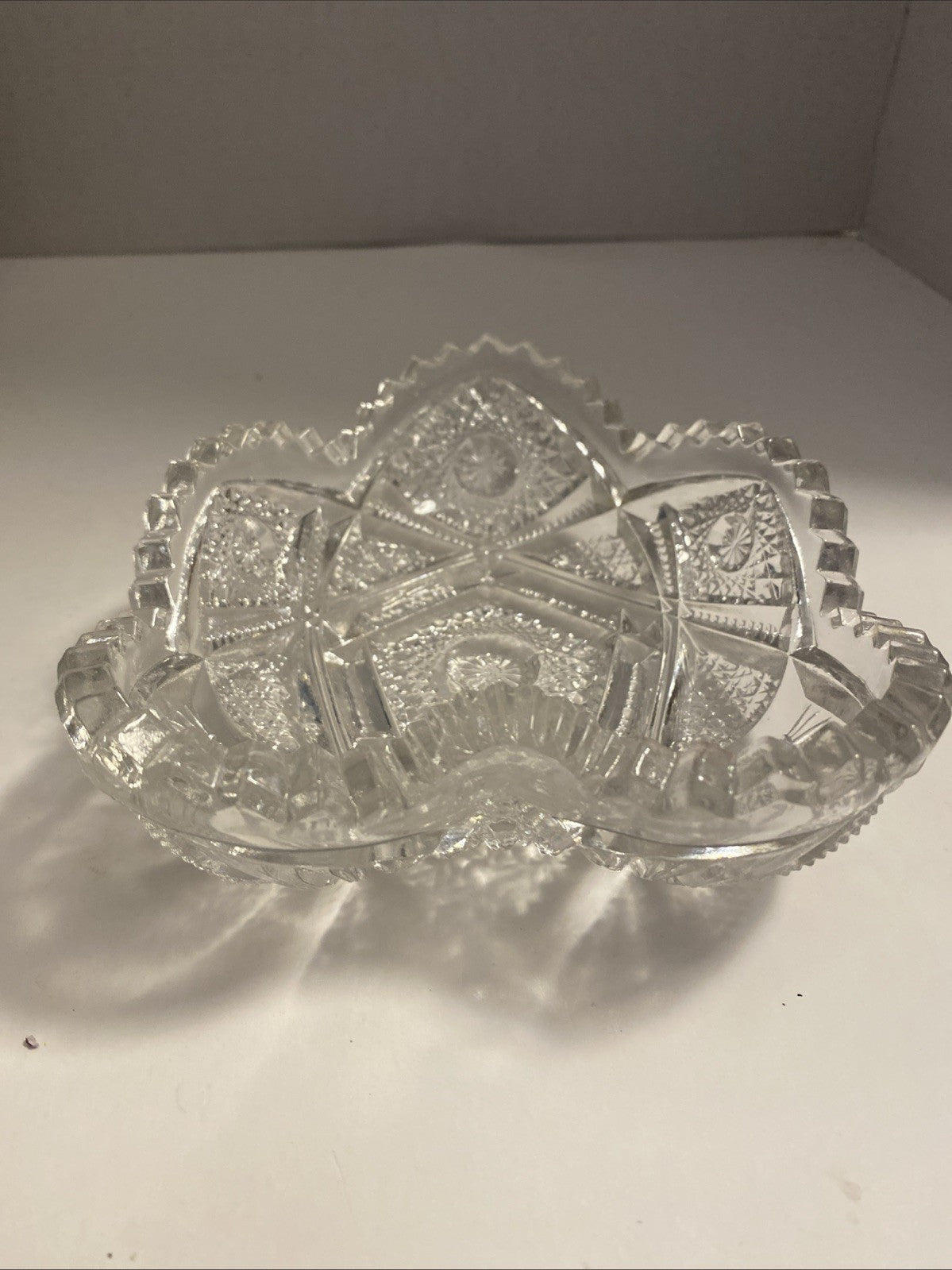  American Brilliant Imperial  Pattern 212 Star Heart Shaped Crystal Candy Dish 
