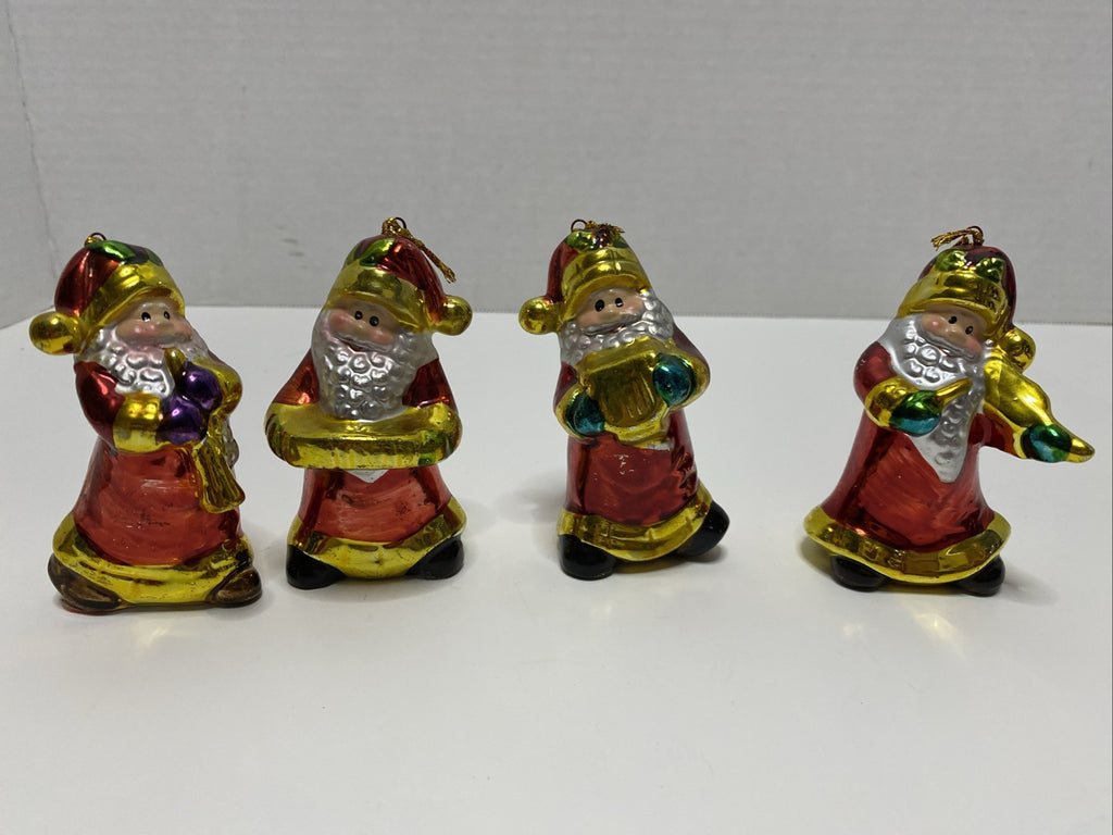 Christmas Tree Santa Claus Ornaments Playing Instruments Set Of 4 Small 3"
