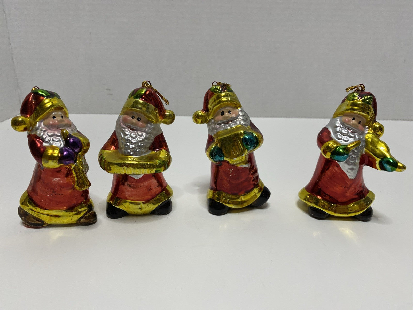 Christmas Tree Santa Claus Ornaments Playing Instruments Set Of 4 Small 3"