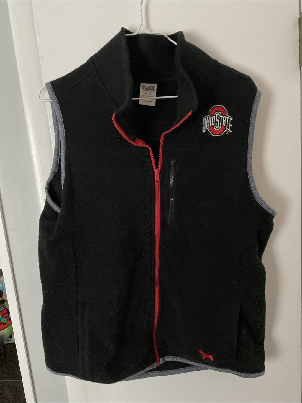 🏈Victoria’s Secret PINK Ohio State Buckeyes Full Zip Fleece Vest-Black-Size M