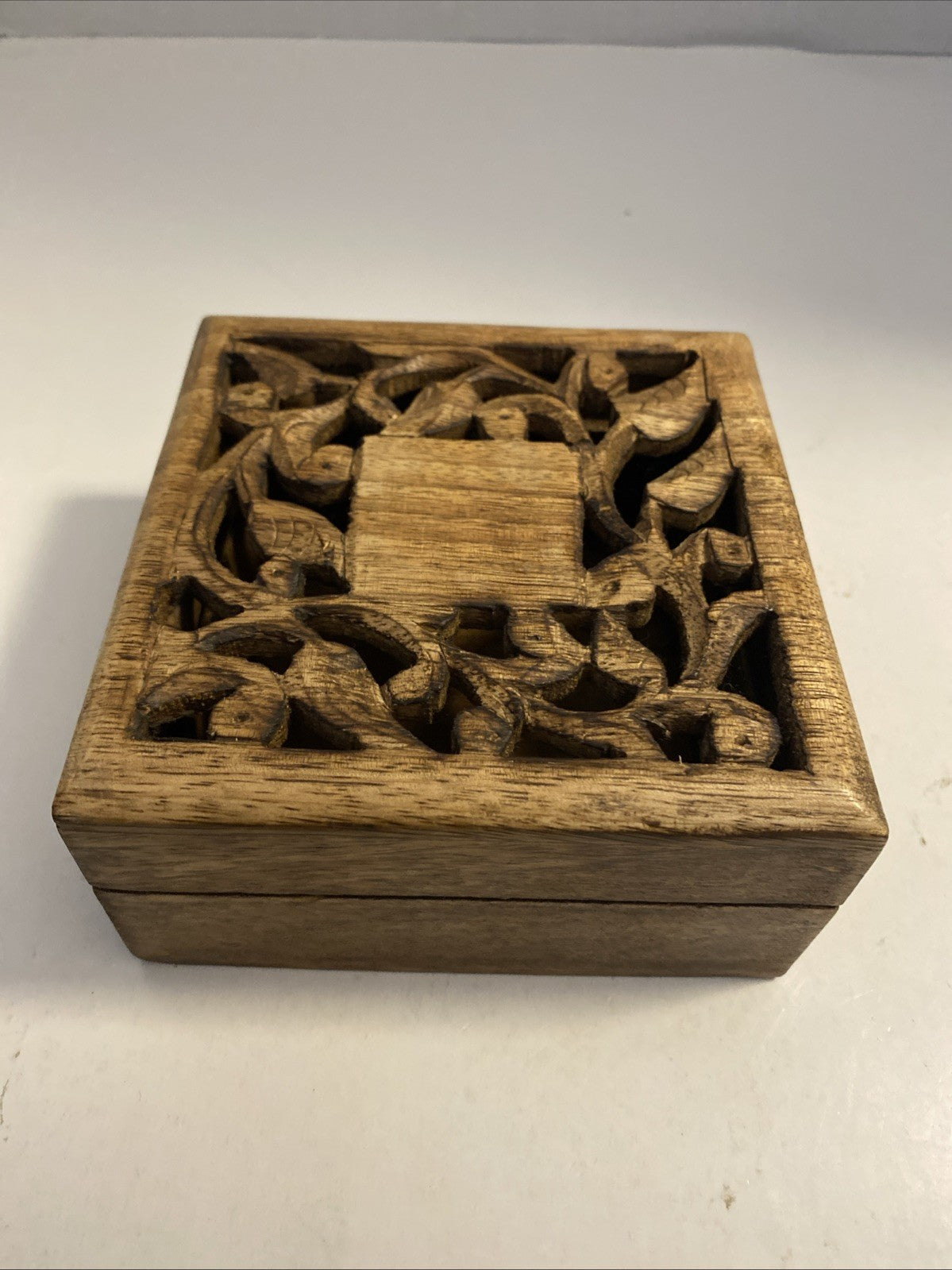 Vintage Hand Crafted Wooden Keepsake Box 5” x 5” x 2.25”