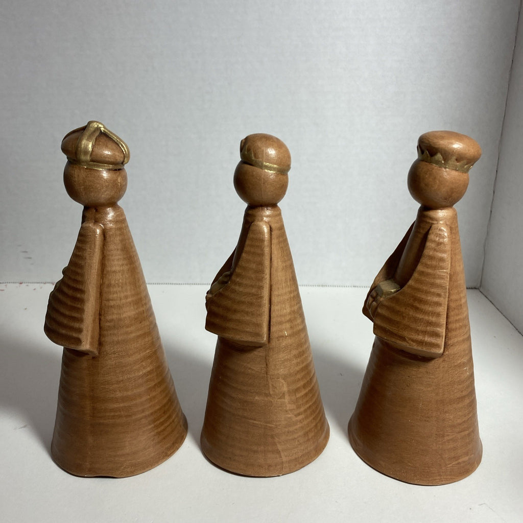VTG 78 DUNCAN MOLD 3 KINGS WISEMEN NATIVITY BELL SHAPE CERAMIC GOLD HAND PAINTED