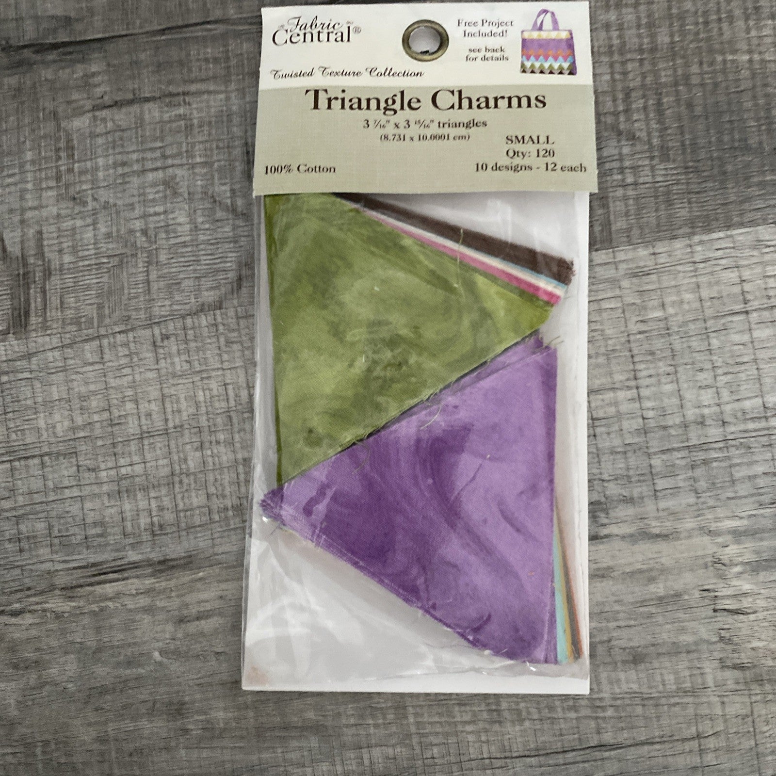 FABRIC CENTRAL TRIANGLE CHARMS, NIP, FREE PROJECT INCLUDED
