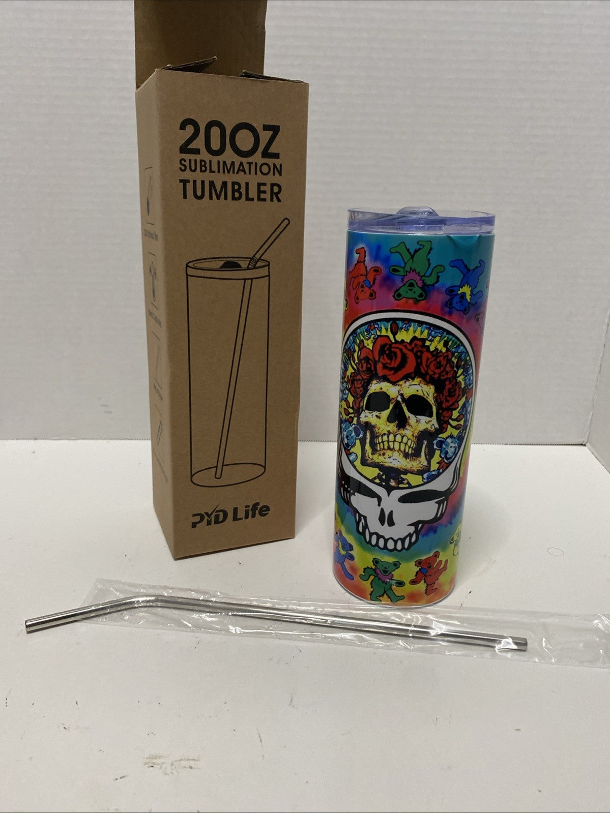 PID Life 20 Oz Sublimation Tumbler ￼ Grateful Dead metal straw