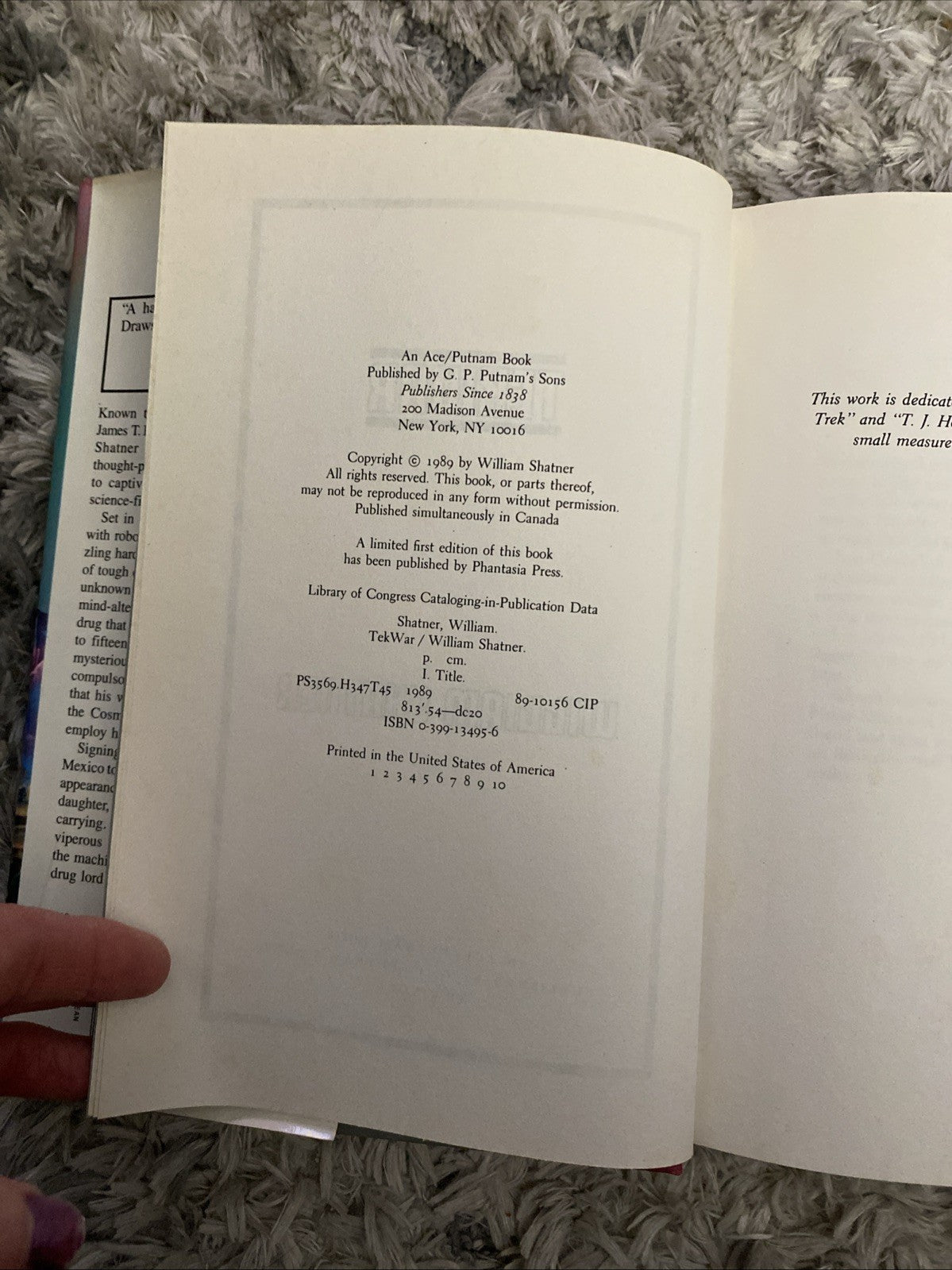 TekWar William Shatner First edition 1989. Ace/Putnam Book.