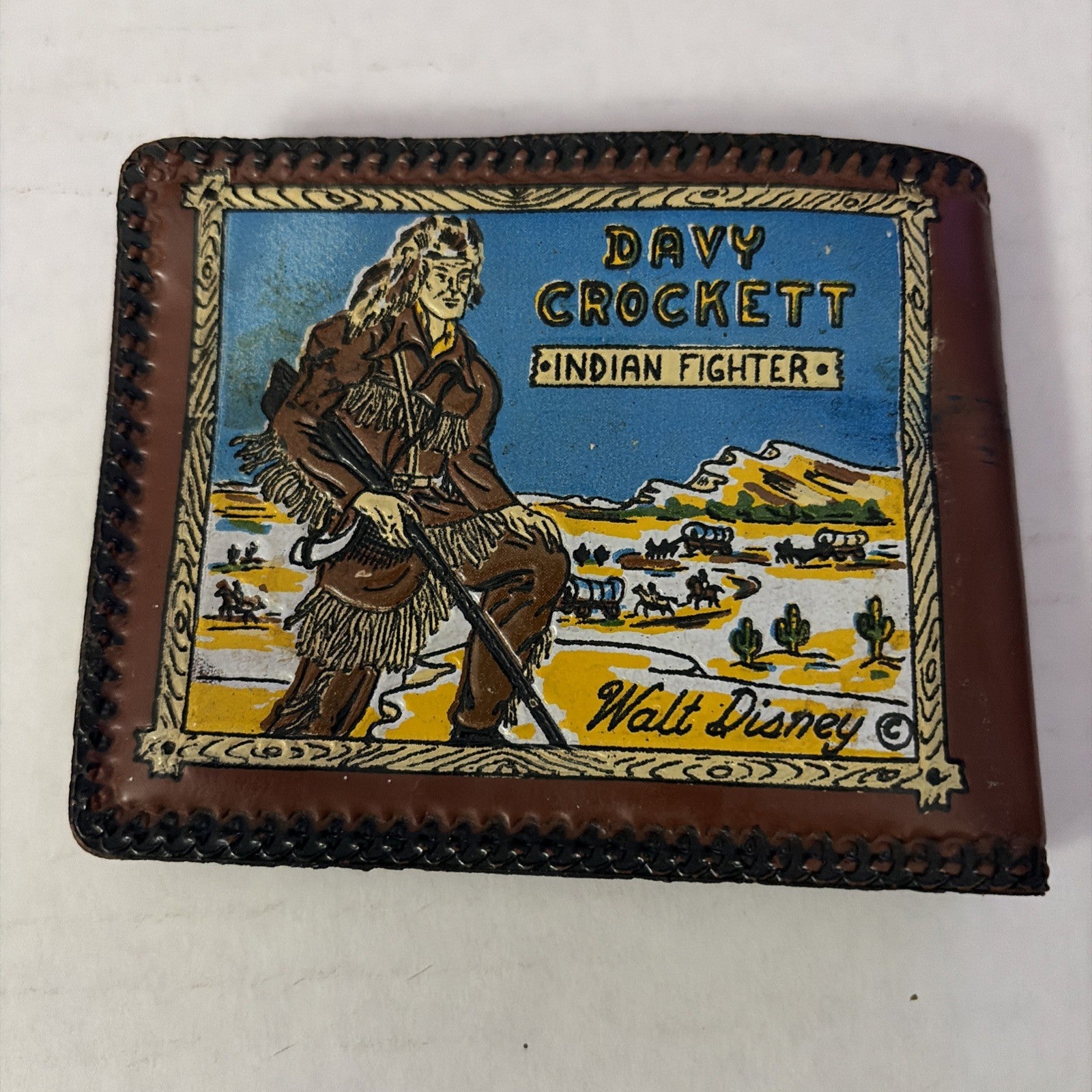 Vintage Walt Disney Davy Crockett Vinyl Wallet Indian Fighter w/ Compartments