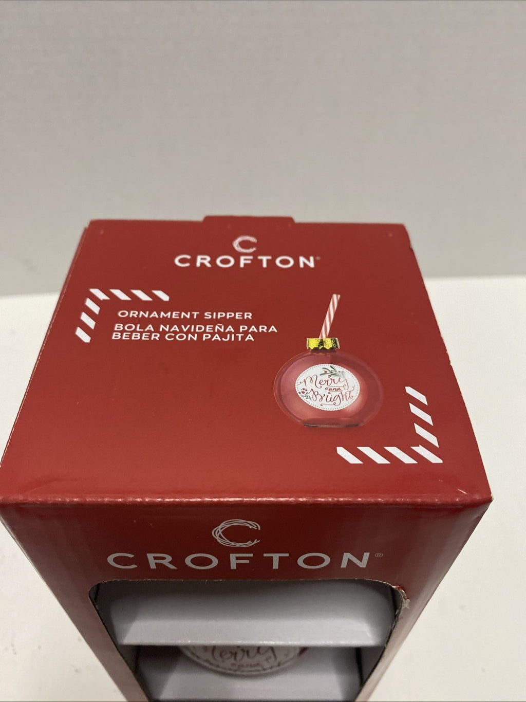 New - Crofton  Ornament Sipper Merry and Bright Christmas Drinking Sipper